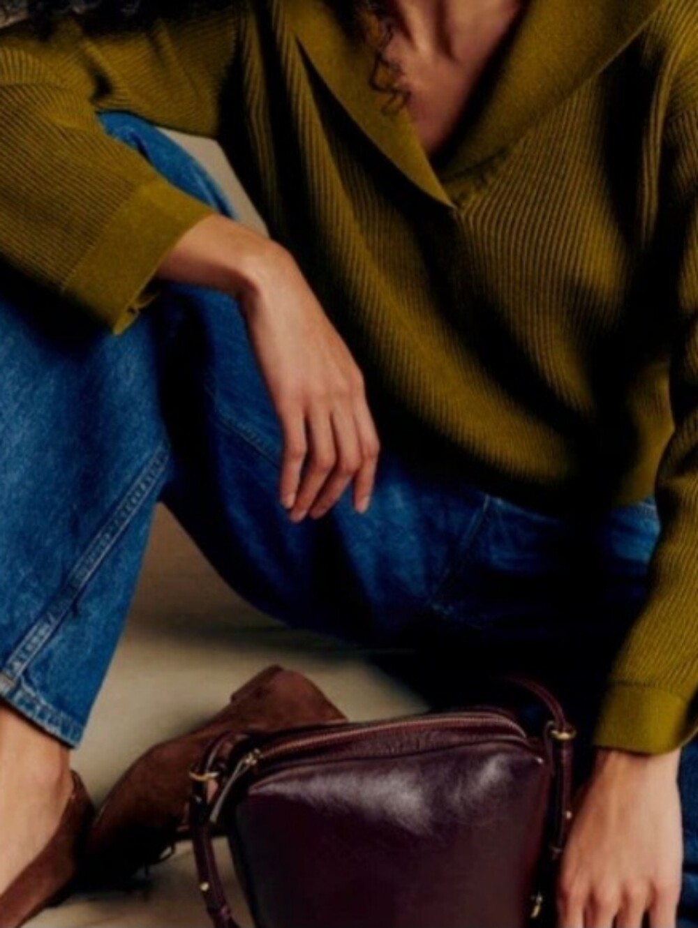 Sezane Claudio Jumper Olive Green Merino Wool Sweater Size M